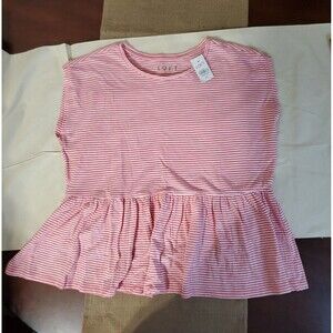 Loft NWT sleeveless peplum top 100% cotton Pink/White stripe Size XS fit to Lg